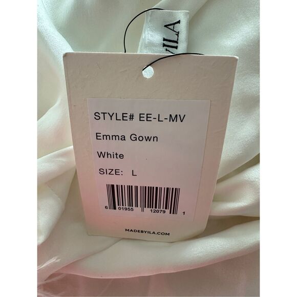 NWT MadeByIla One Shoulder Feather Trim Open Back Silk Emma Gown White $1200 - Picture 14 of 15